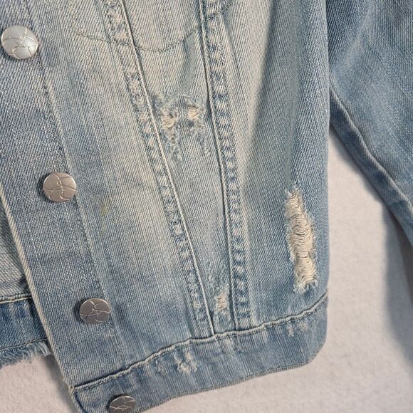 Jessica Simpson Cropped Denim Jacket Size Small Blue Distressed Pixie Fit - Picture 5 of 10